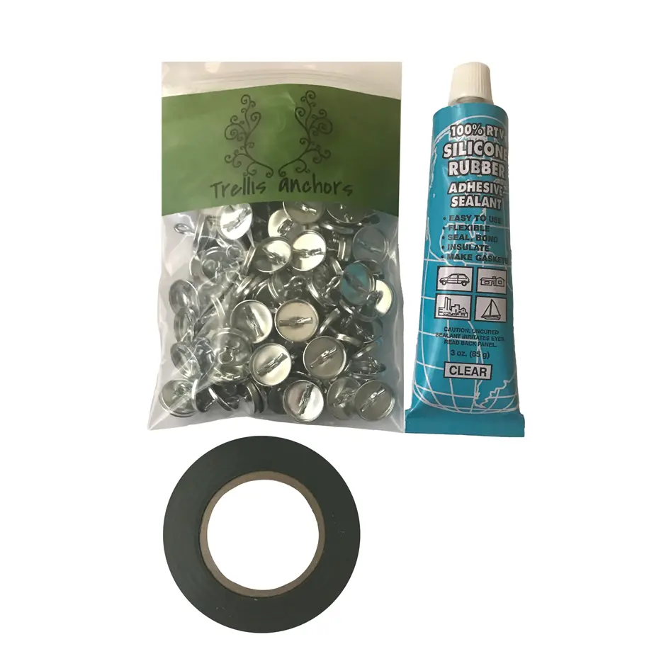 trellis anchor kit, 100 pieces trellis anchors, 3oz adhesive, 75 feet vinyl tape